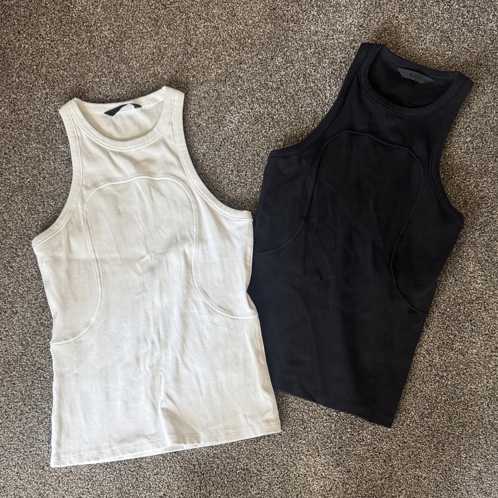 SLNSH for LULULEMON White and Black Sleeveless Tops